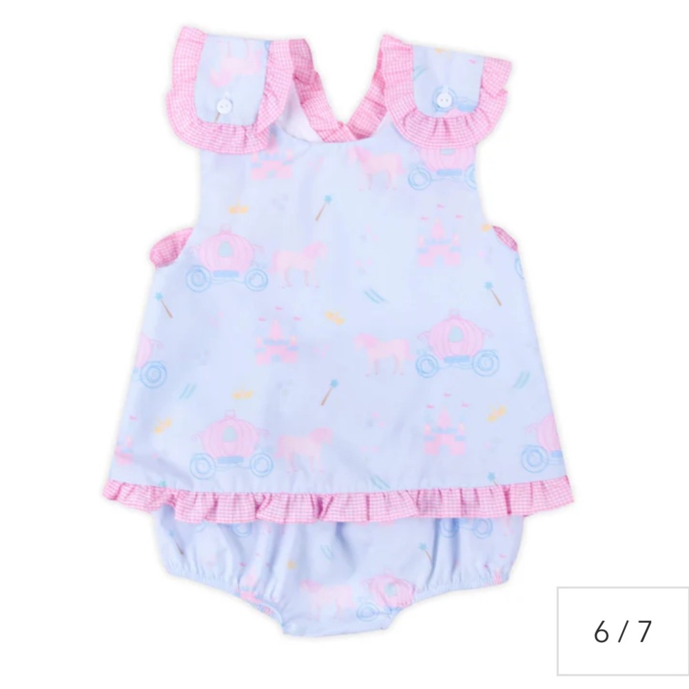 Whimsical Princess Toile Pumpkin Carriage Outfit w/ Ruffle Butt Bloomers 6-12 Mo